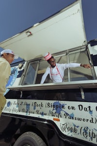 a black and white food truck